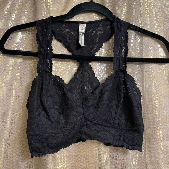 Free People Galloon Black Lace Racerback Bralette, Small - Picture 1 of 6